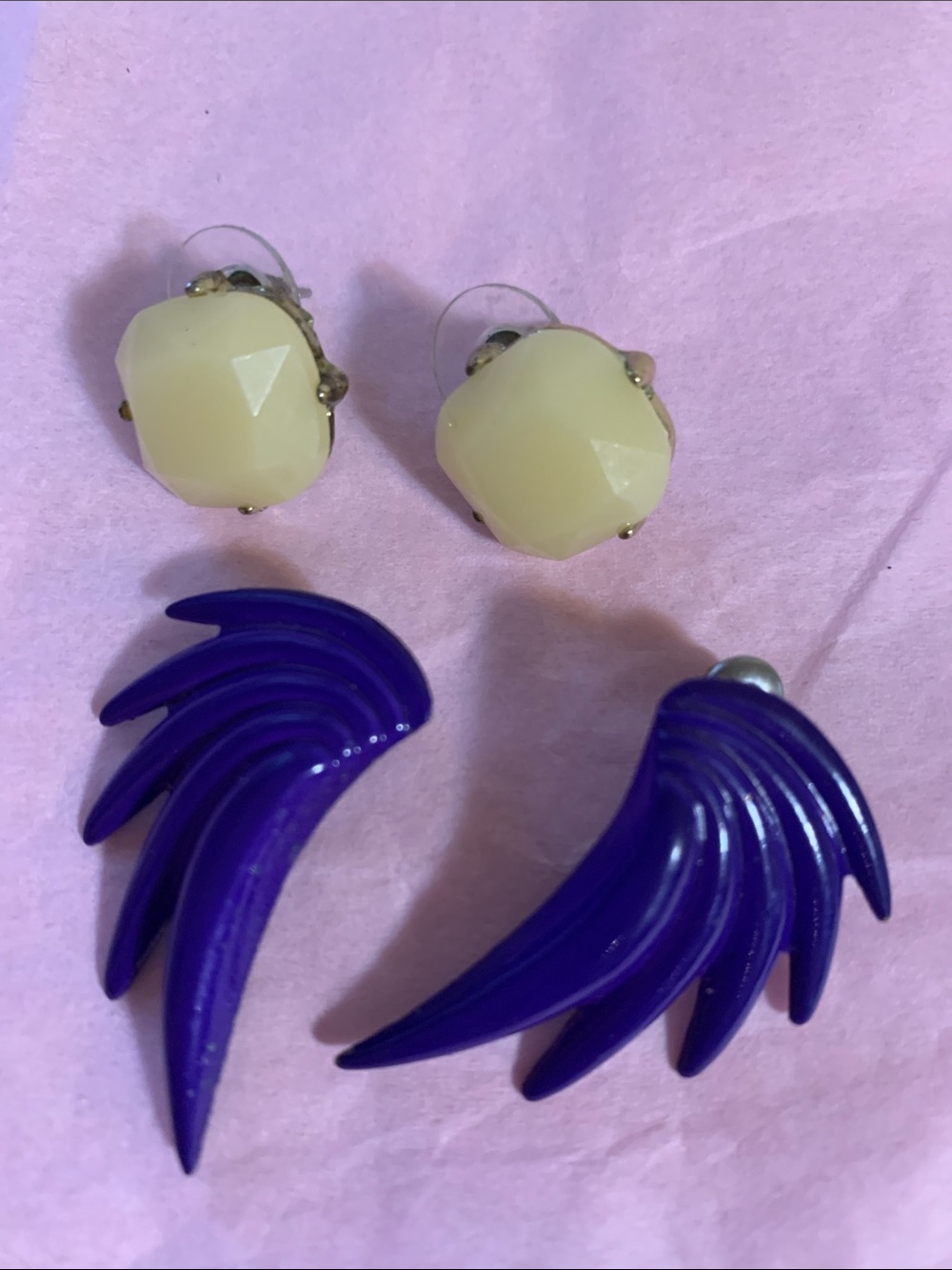Vintage Earrings Set — Cream & Deep Purple